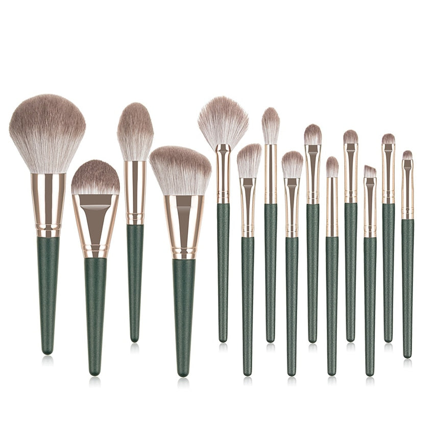 14pcs Green Cloud Makeup Brushes Cosmetics Tools Set Wooden Handle – The perfect Makeup Brush for you, by S.P. Beauty