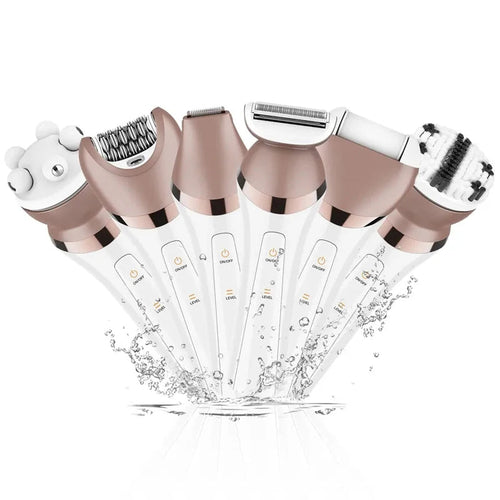6in1 Set Electric Epilator Women Female Shaver Leg Body Hair Removal white and brown – The perfect Leg Body Shaver for you, by S.P. Beauty
