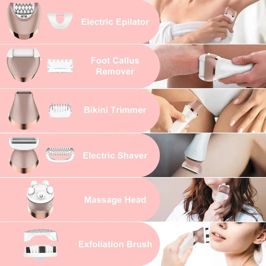 6in1 Set Electric Epilator Women Female Shaver Leg Body Hair Removal – The perfect Leg Body Shaver for you, by S.P. Beauty